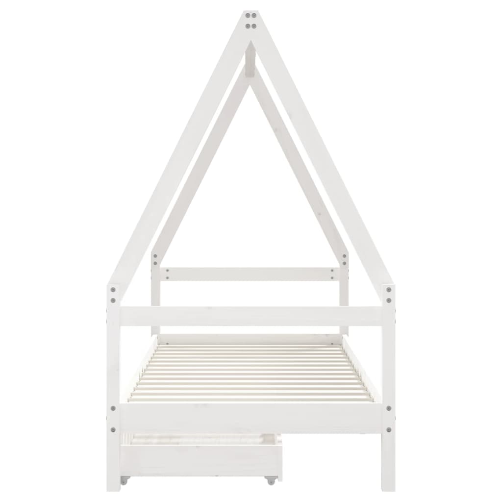 Kids Bed Frame with Drawers White 80x200 cm Solid Wood Pine