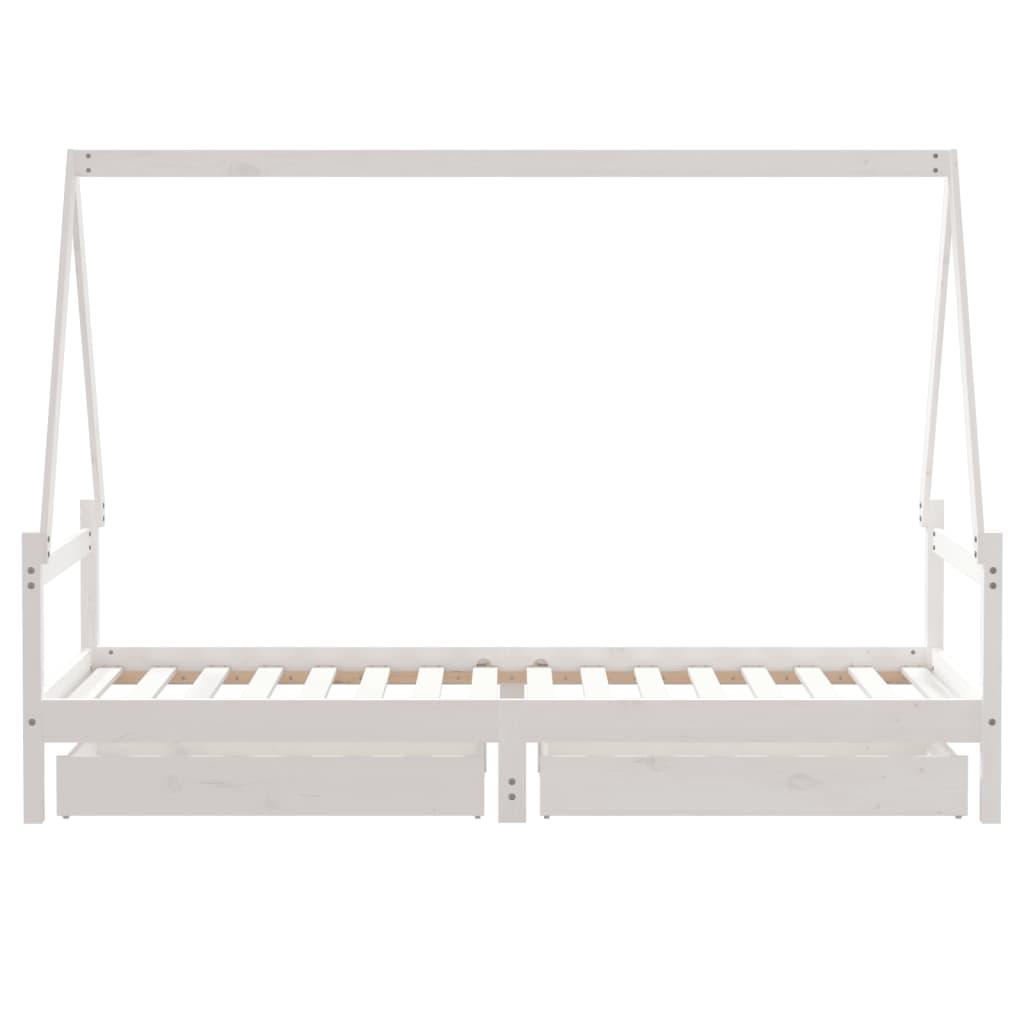 Kids Bed Frame with Drawers White 80x200 cm Solid Wood Pine