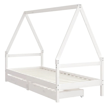 Kids Bed Frame with Drawers White 90x200 cm Solid Wood Pine