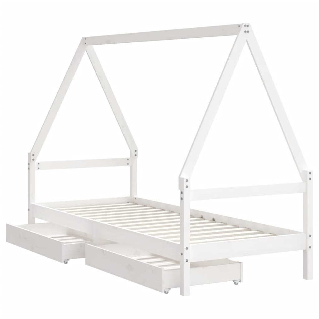 Kids Bed Frame with Drawers White 90x200 cm Solid Wood Pine