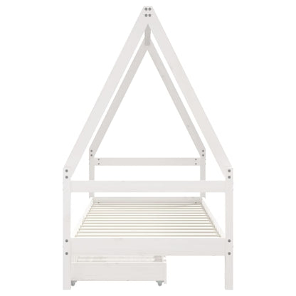 Kids Bed Frame with Drawers White 90x200 cm Solid Wood Pine