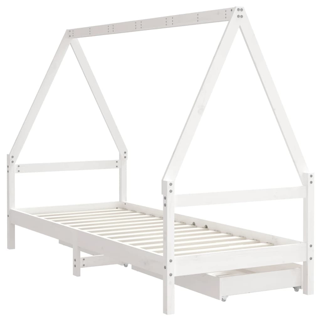 Kids Bed Frame with Drawers White 90x200 cm Solid Wood Pine