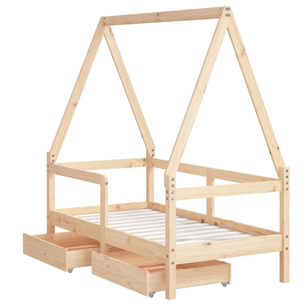 Kids Bed Frame with Drawers 70x140 cm Solid Wood Pine