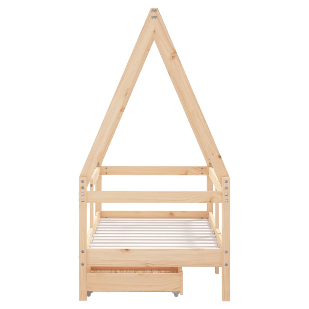 Kids Bed Frame with Drawers 70x140 cm Solid Wood Pine