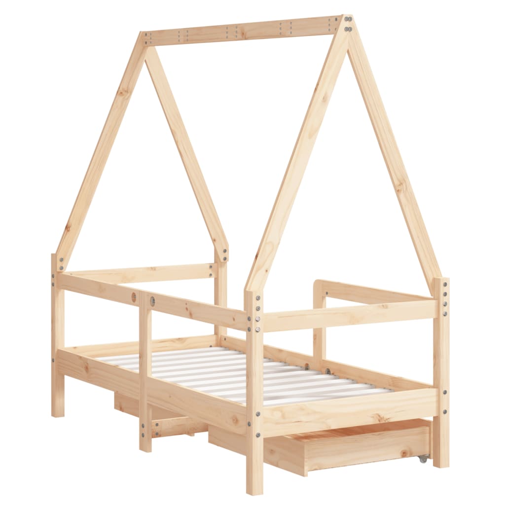 Kids Bed Frame with Drawers 70x140 cm Solid Wood Pine