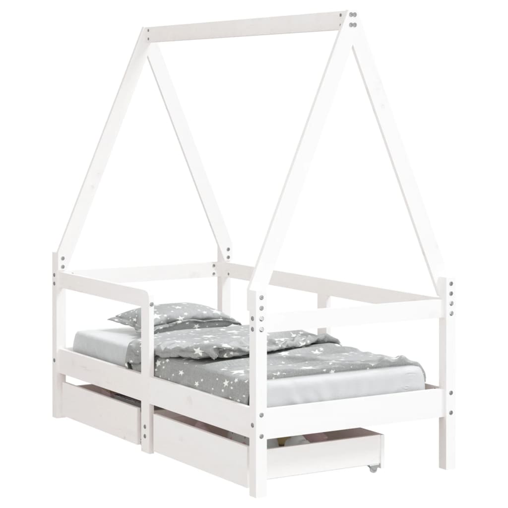 Kids Bed Frame with Drawers White 70x140 cm Solid Wood Pine