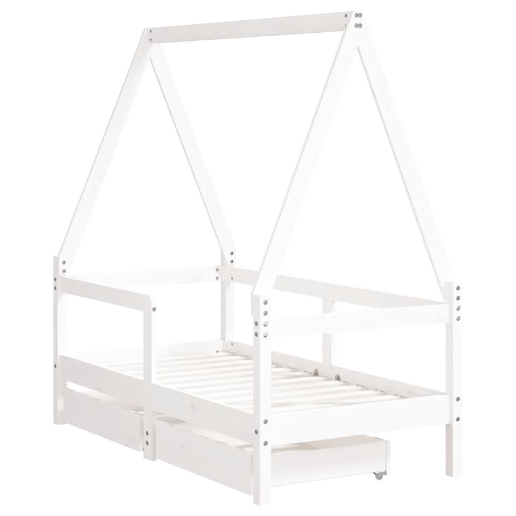 Kids Bed Frame with Drawers White 70x140 cm Solid Wood Pine