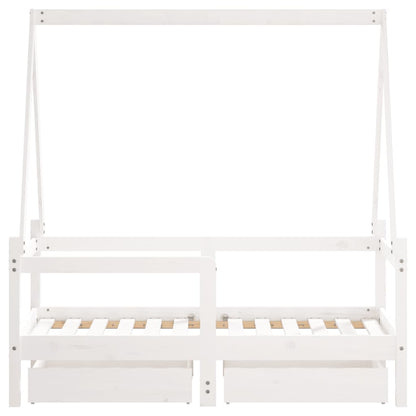 Kids Bed Frame with Drawers White 70x140 cm Solid Wood Pine