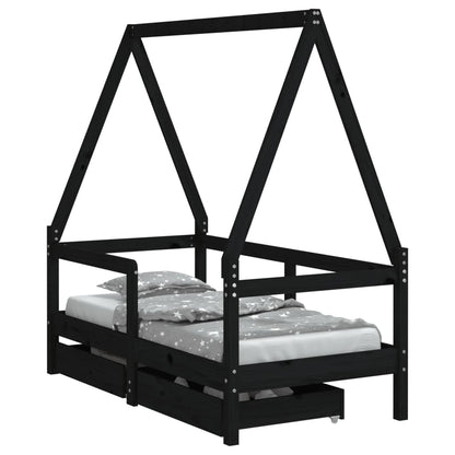 Kids Bed Frame with Drawers Black 70x140 cm Solid Wood Pine