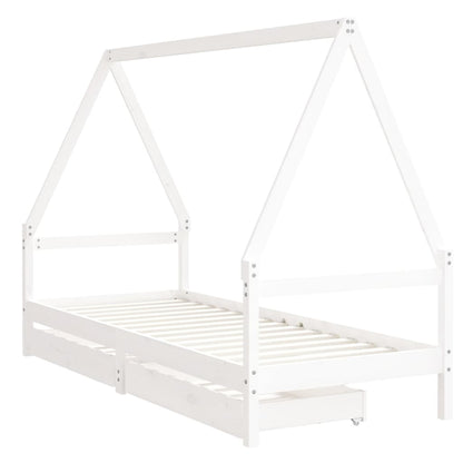 Kids Bed Frame with Drawers White 90x190 cm Solid Wood Pine