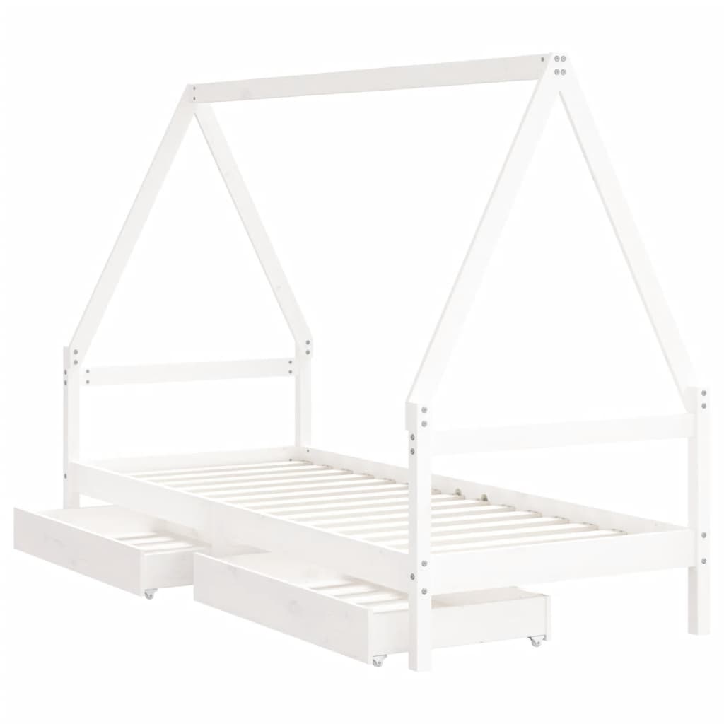 Kids Bed Frame with Drawers White 90x190 cm Solid Wood Pine