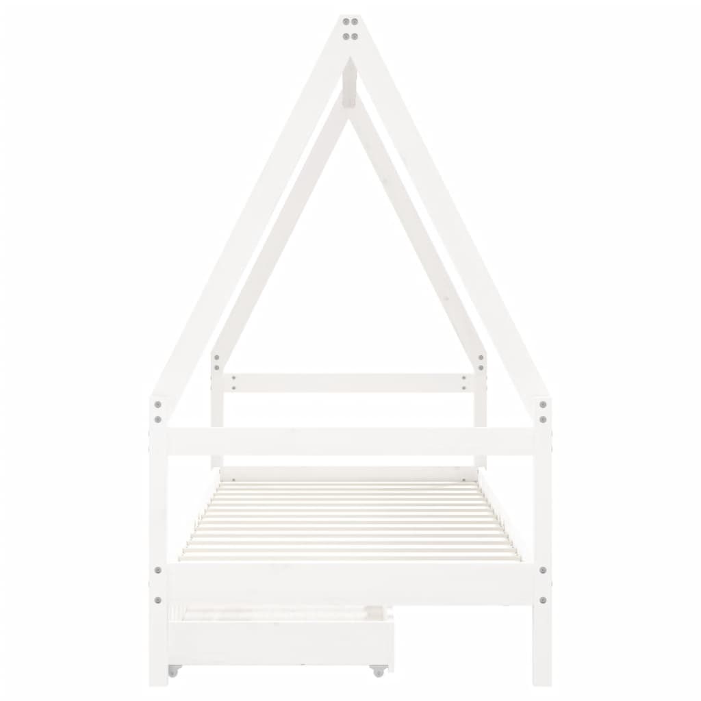 Kids Bed Frame with Drawers White 90x190 cm Solid Wood Pine