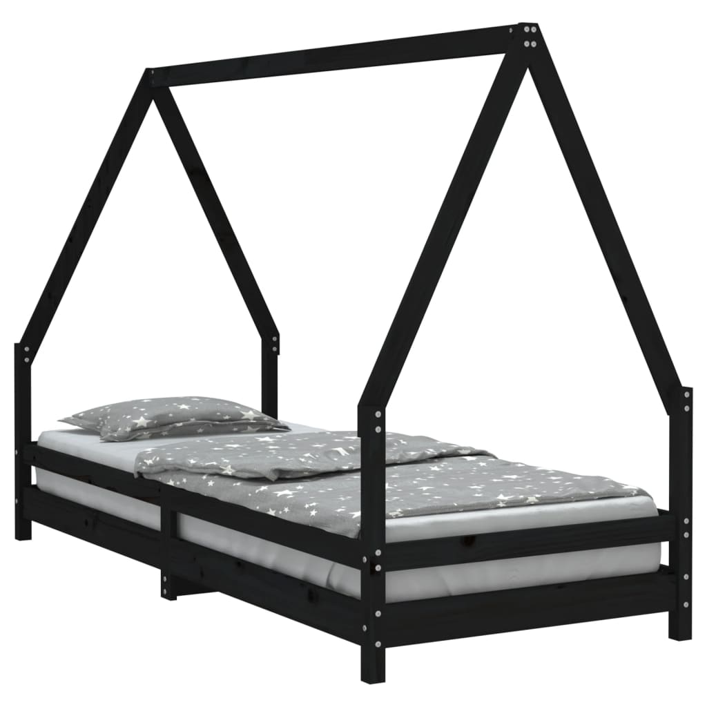 Kids Bed Frame Black 80x200 cm Solid Wood Pine