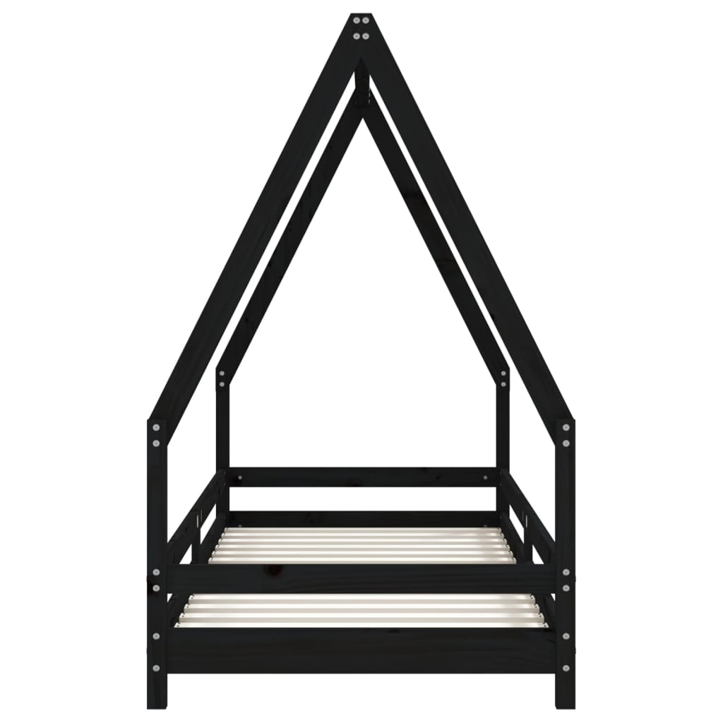 Kids Bed Frame Black 90x200 cm Solid Wood Pine