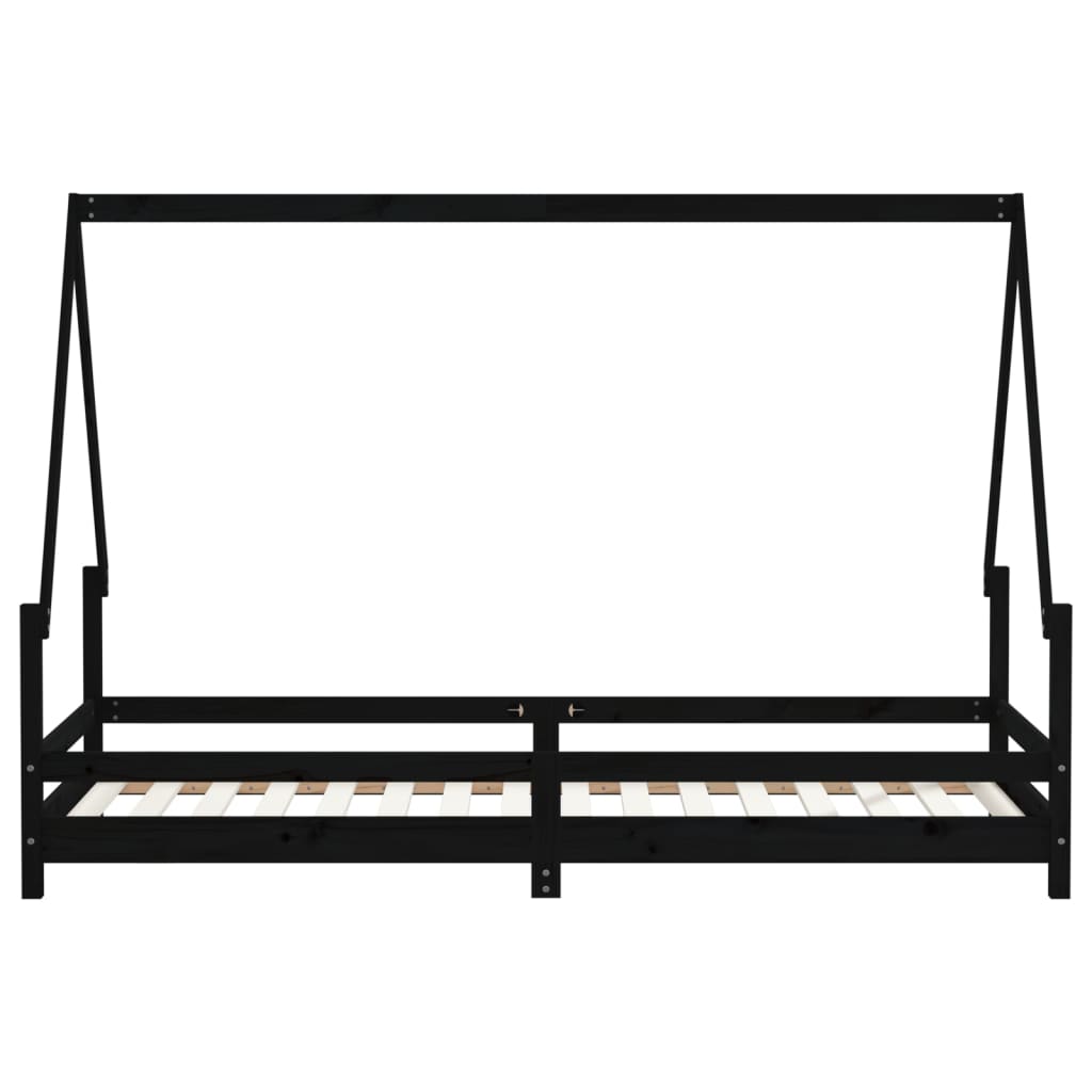 Kids Bed Frame Black 90x200 cm Solid Wood Pine