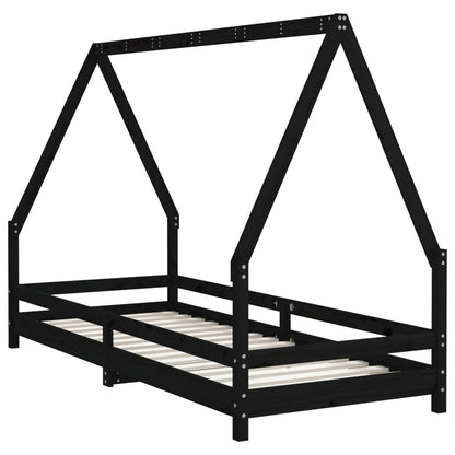 Kids Bed Frame Black 90x200 cm Solid Wood Pine