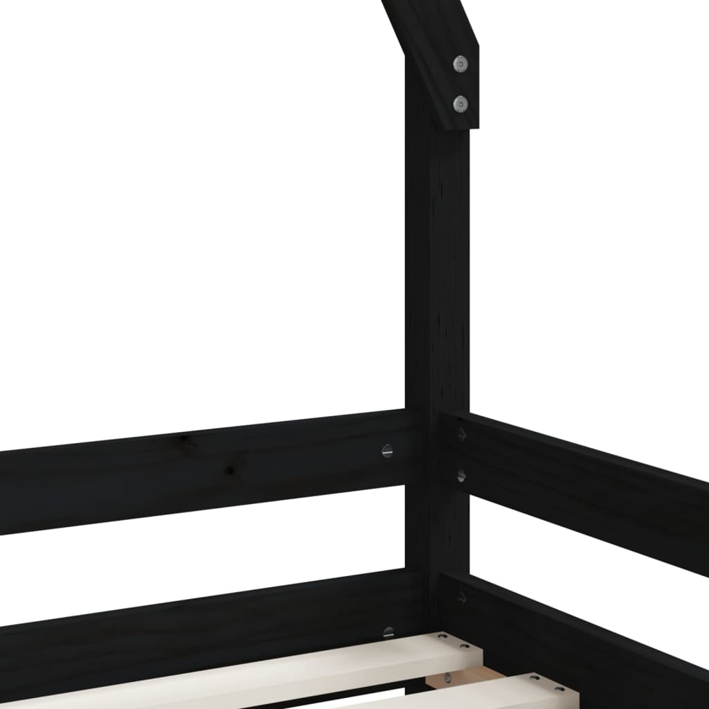 Kids Bed Frame Black 90x200 cm Solid Wood Pine