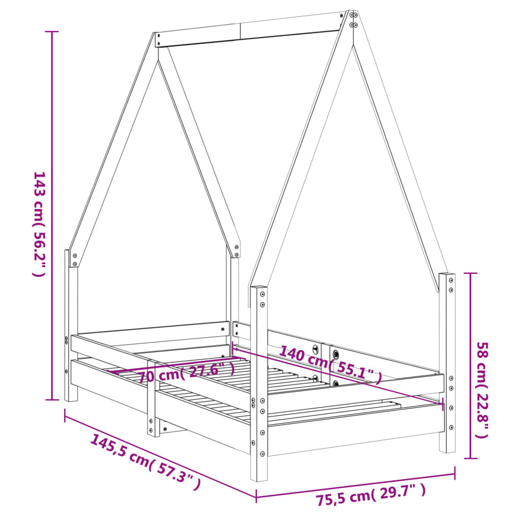 Kids Bed Frame 70x140 cm Solid Wood Pine