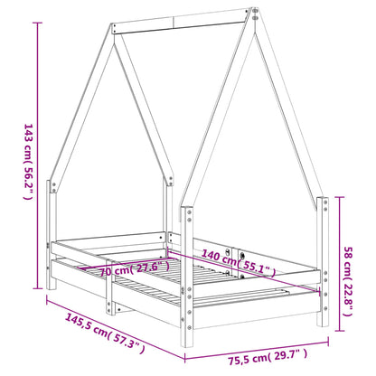 Kids Bed Frame White 70x140 cm Solid Wood Pine