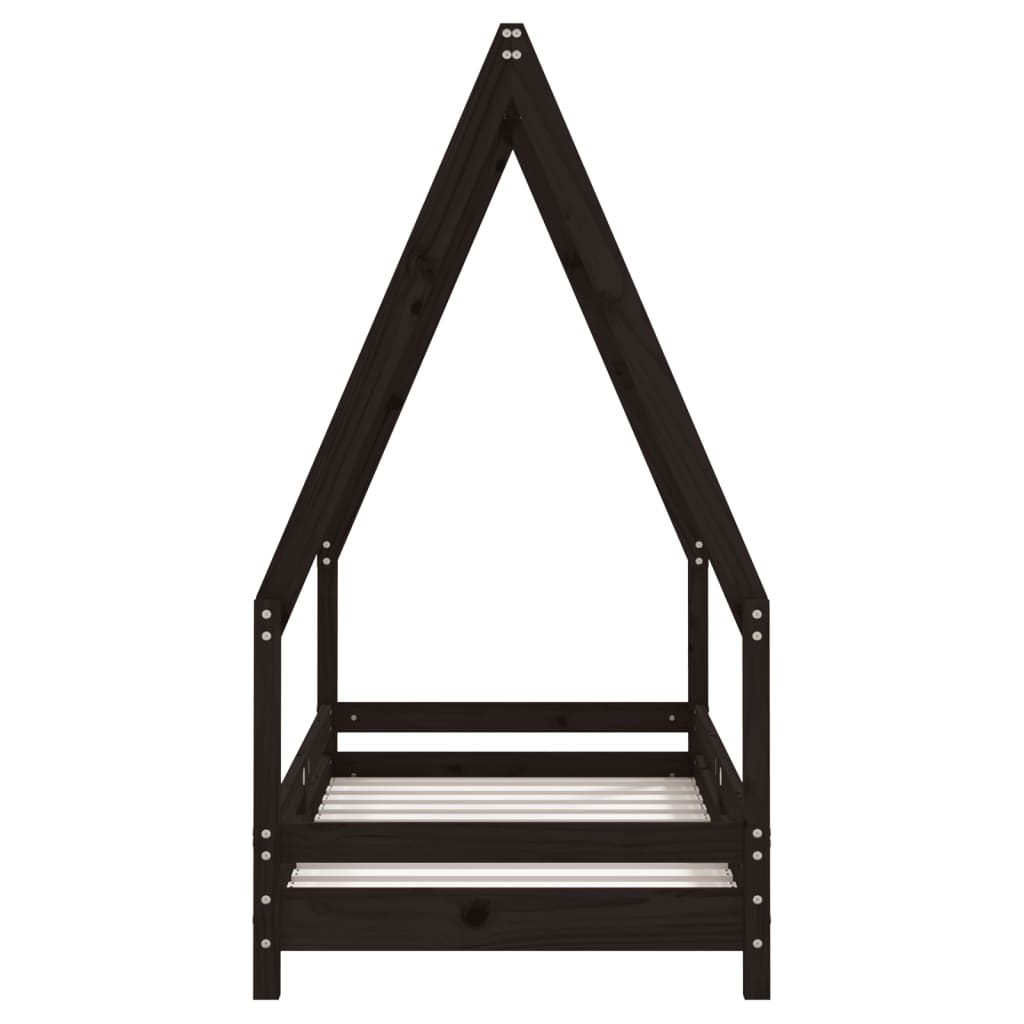 Kids Bed Frame Black 70x140 cm Solid Wood Pine