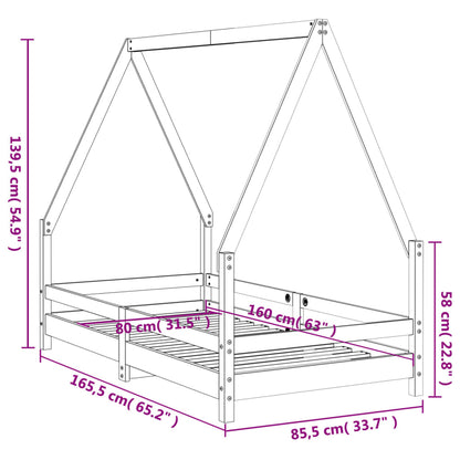 Kids Bed Frame 80x160 cm Solid Wood Pine