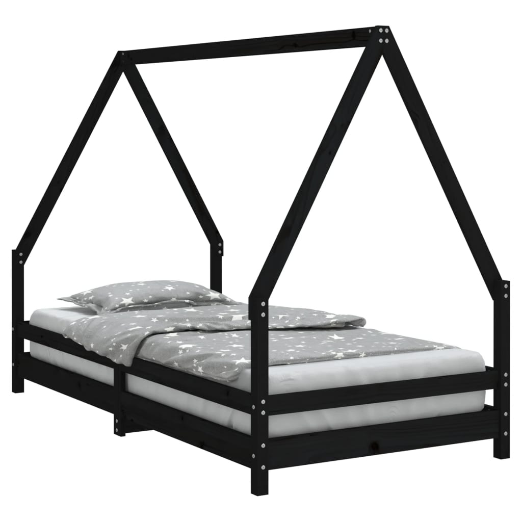 Kids Bed Frame Black 90x190 cm Solid Wood Pine