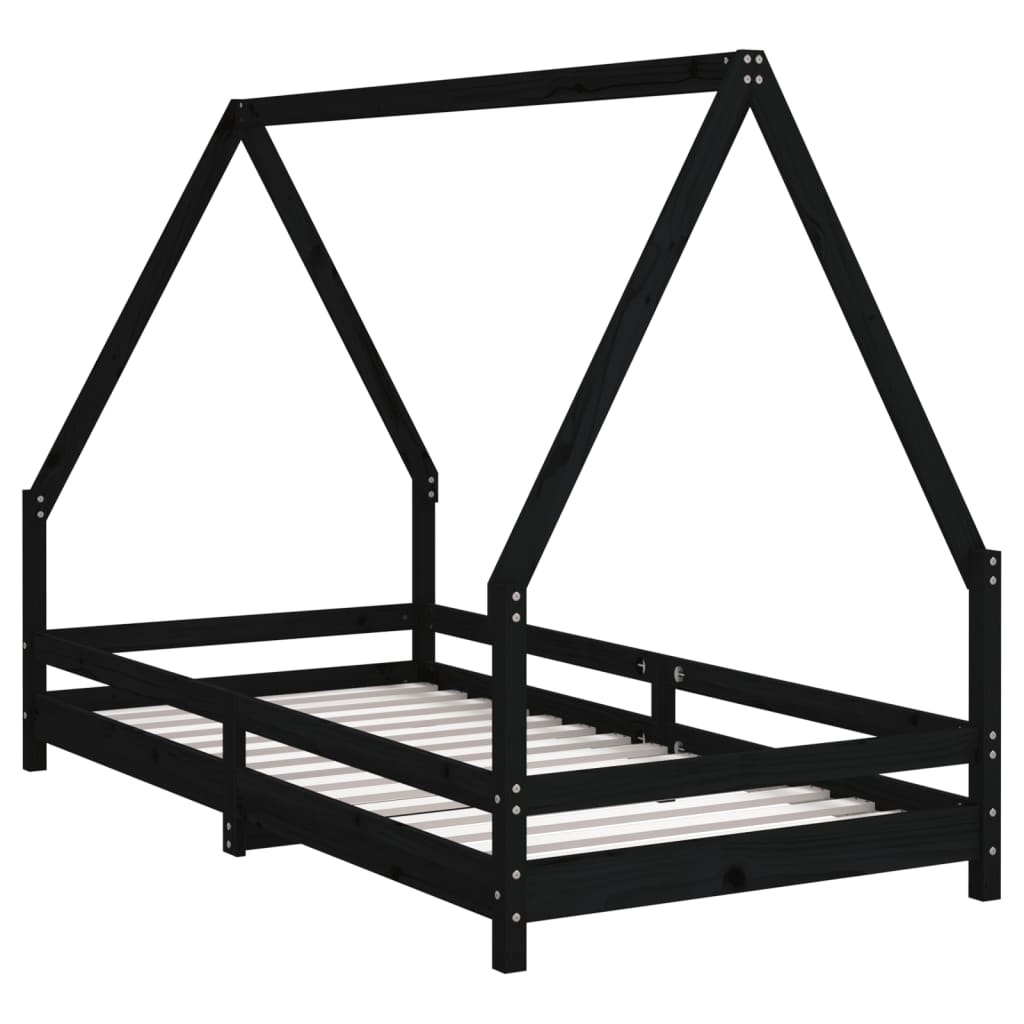 Kids Bed Frame Black 90x190 cm Solid Wood Pine