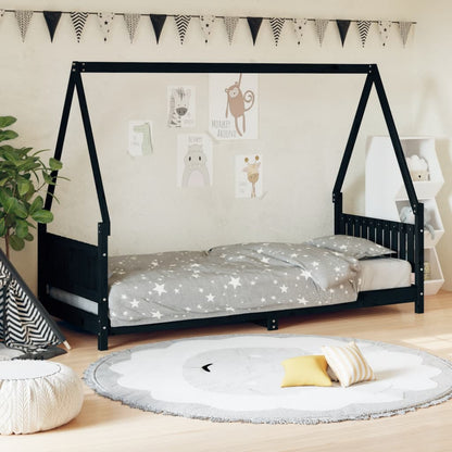 Kids Bed Frame Black 80x200 cm Solid Wood Pine