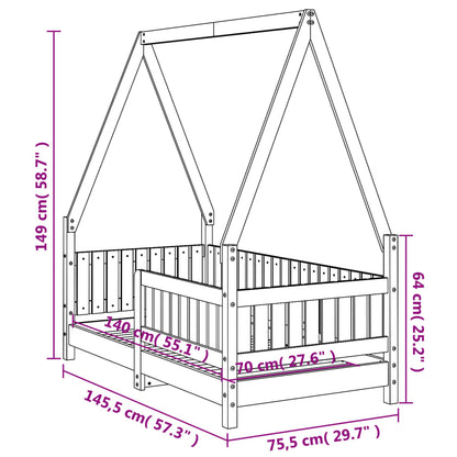 Kids Bed Frame White 70x140 cm Solid Wood Pine