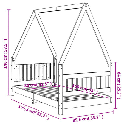 Kids Bed Frame 80x160 cm Solid Wood Pine