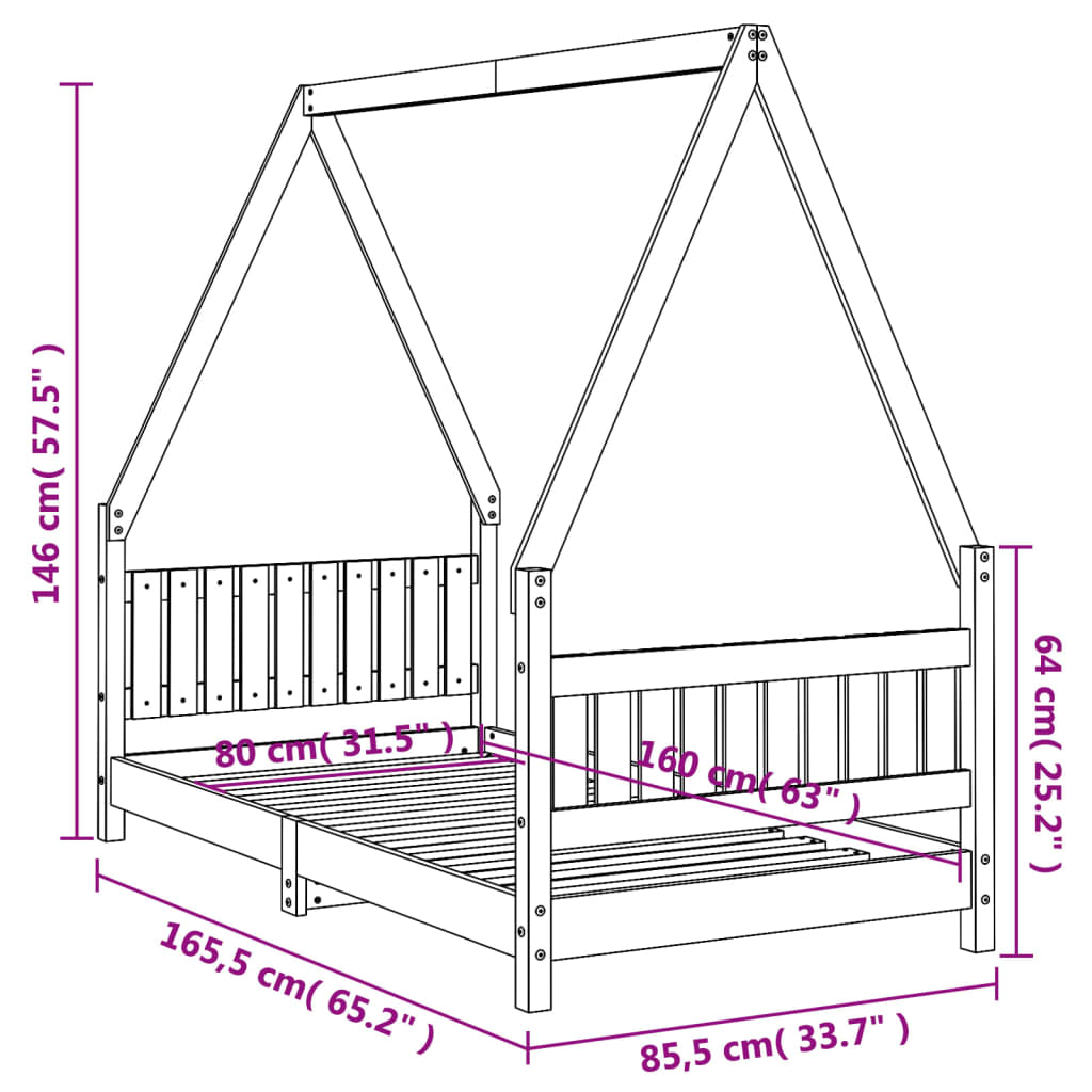 Kids Bed Frame White 80x160 cm Solid Wood Pine