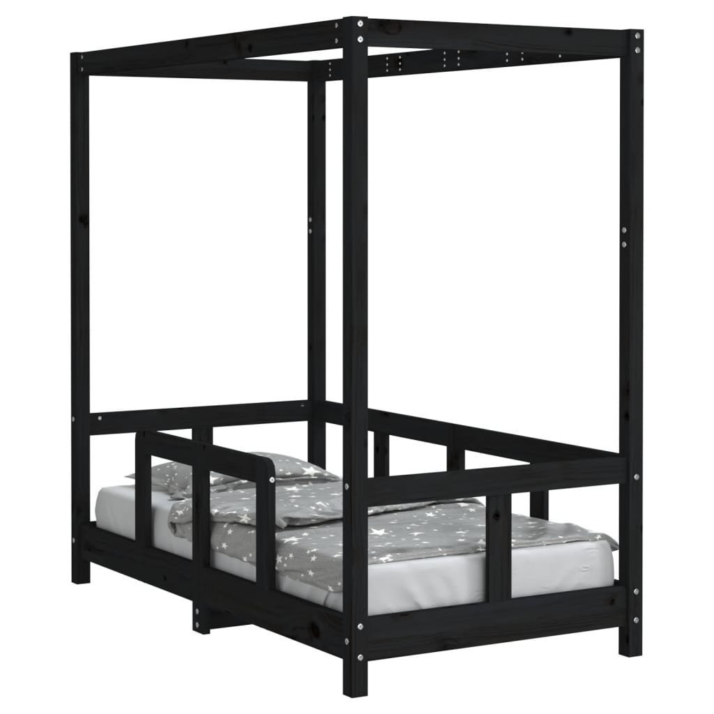 Kids Bed Frame Black 70x140 cm Solid Wood Pine