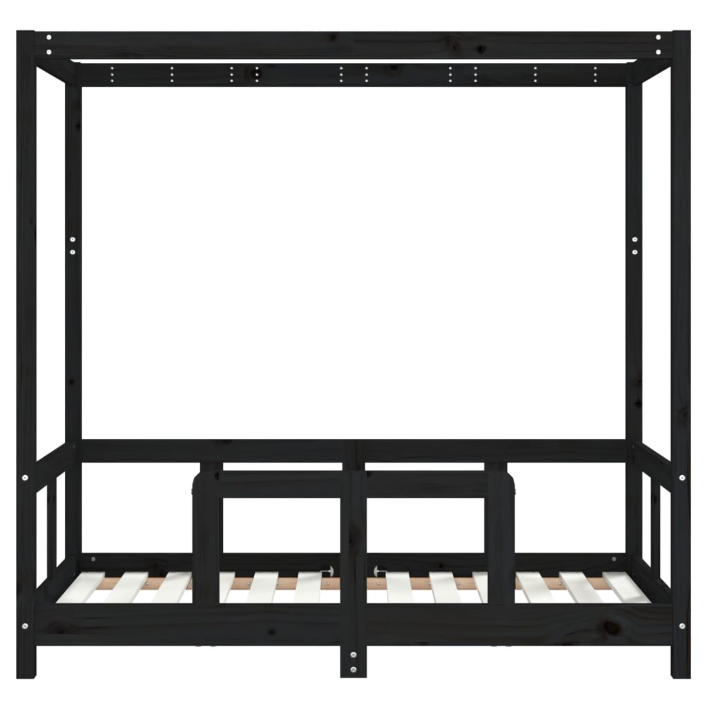 Kids Bed Frame Black 70x140 cm Solid Wood Pine