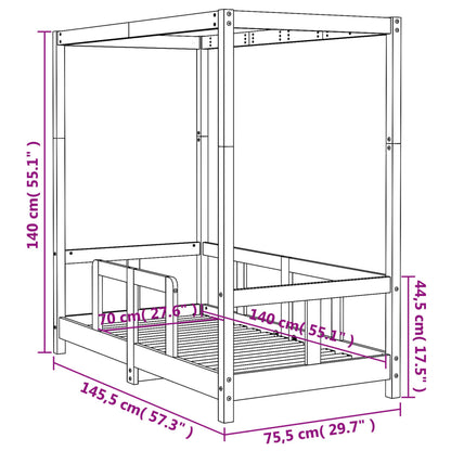 Kids Bed Frame Black 70x140 cm Solid Wood Pine