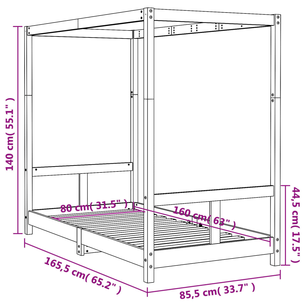 Kids Bed Frame White 80x160 cm Solid Wood Pine