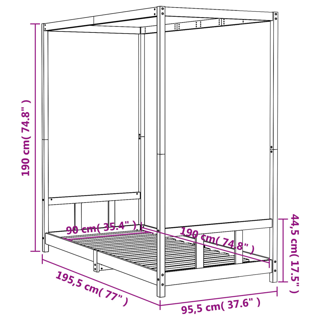 Kids Bed Frame 90x190 cm Solid Wood Pine