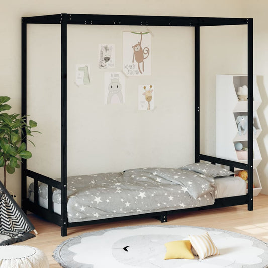 Kids Bed Frame Black 90x190 cm Solid Wood Pine