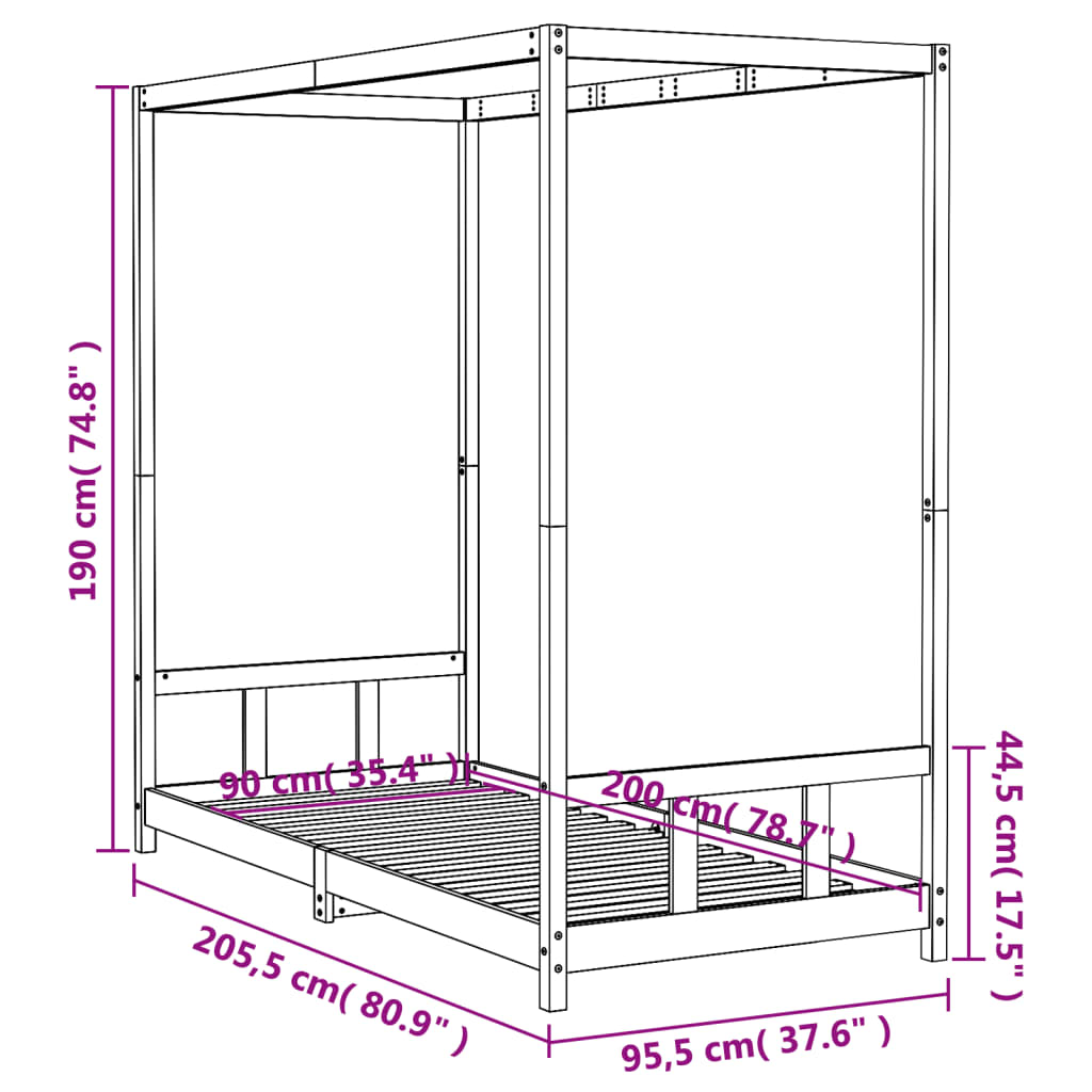 Kids Bed Frame 90x200 cm Solid Wood Pine