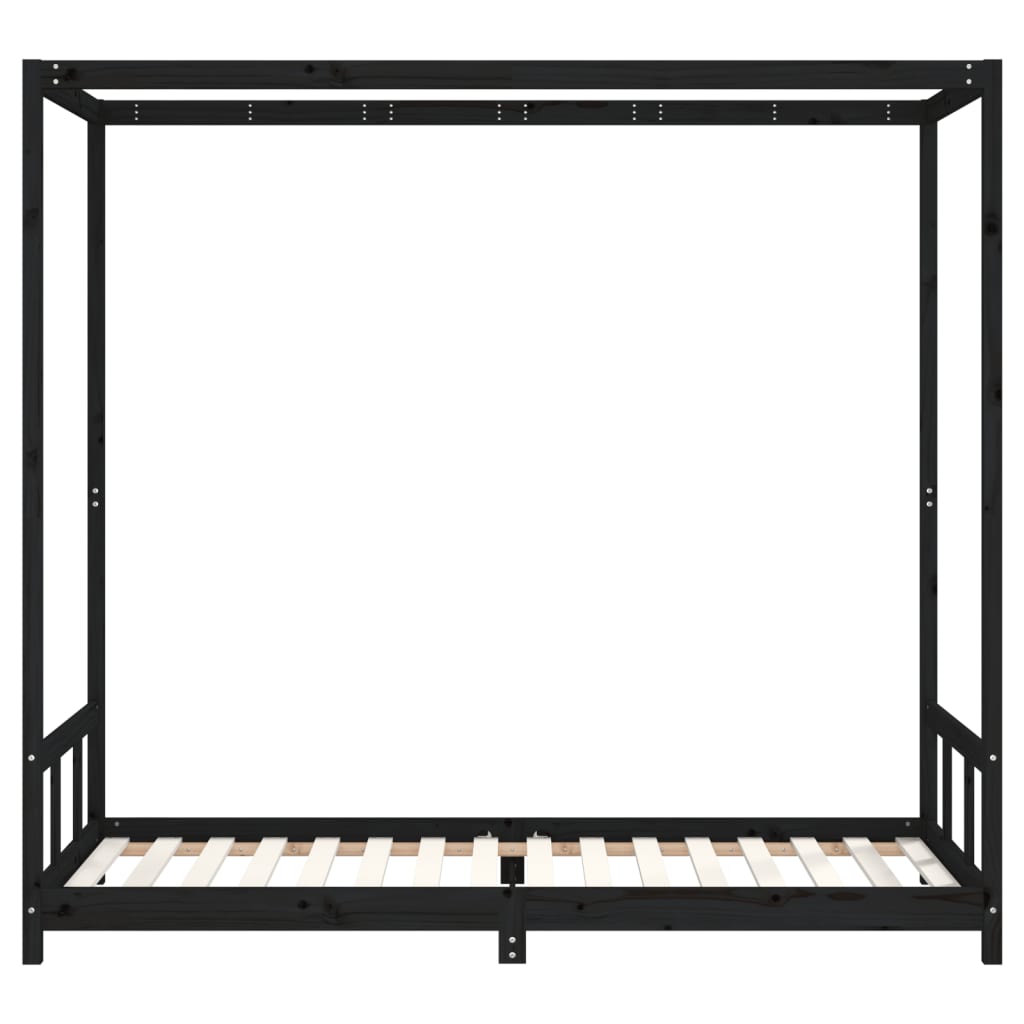 Kids Bed Frame Black 90x200 cm Solid Wood Pine