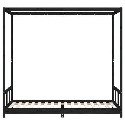 Kids Bed Frame Black 90x200 cm Solid Wood Pine