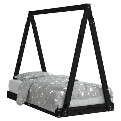 Kids Bed Frame Black 70x140 cm Solid Wood Pine