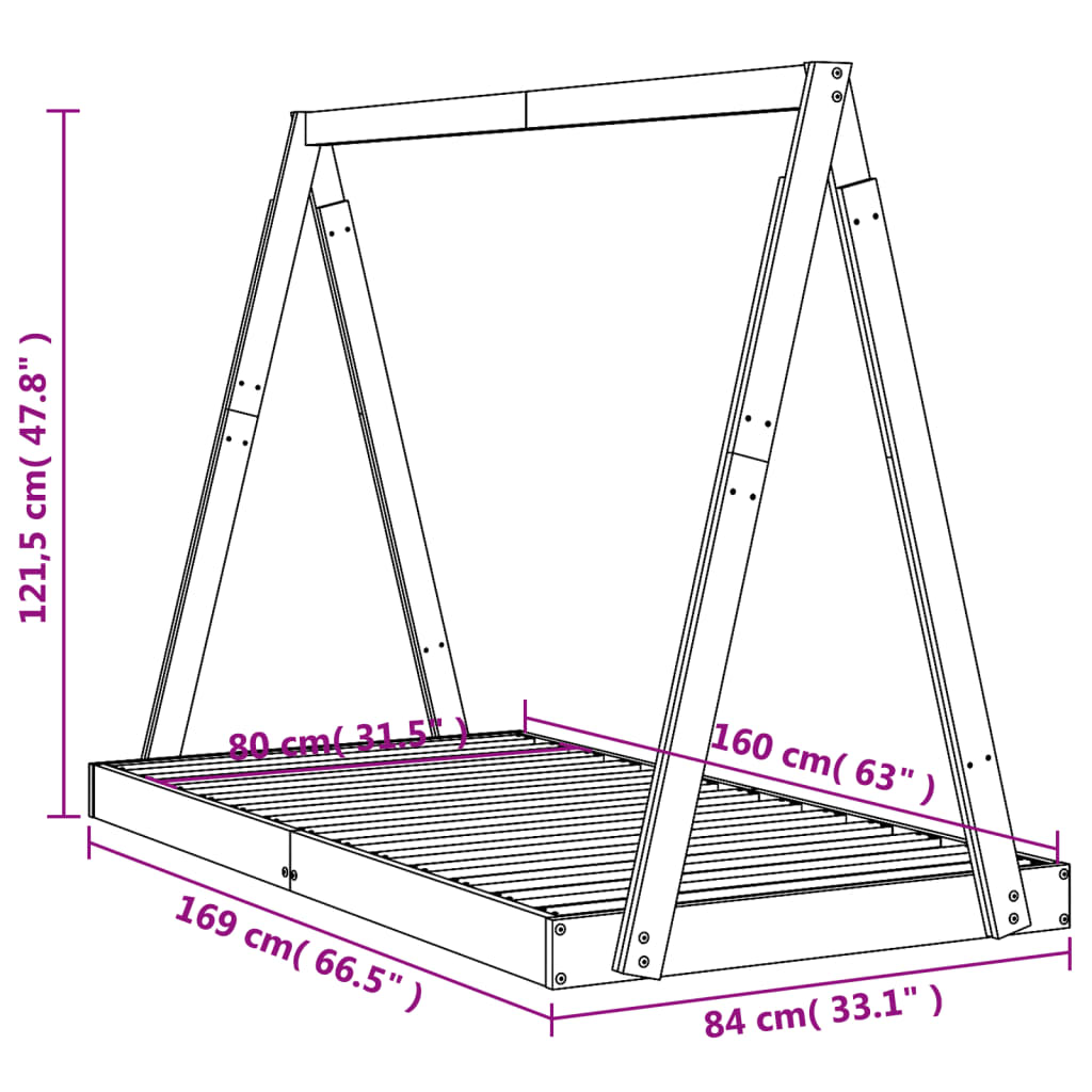 Kids Bed Frame Black 80x160 cm Solid Wood Pine