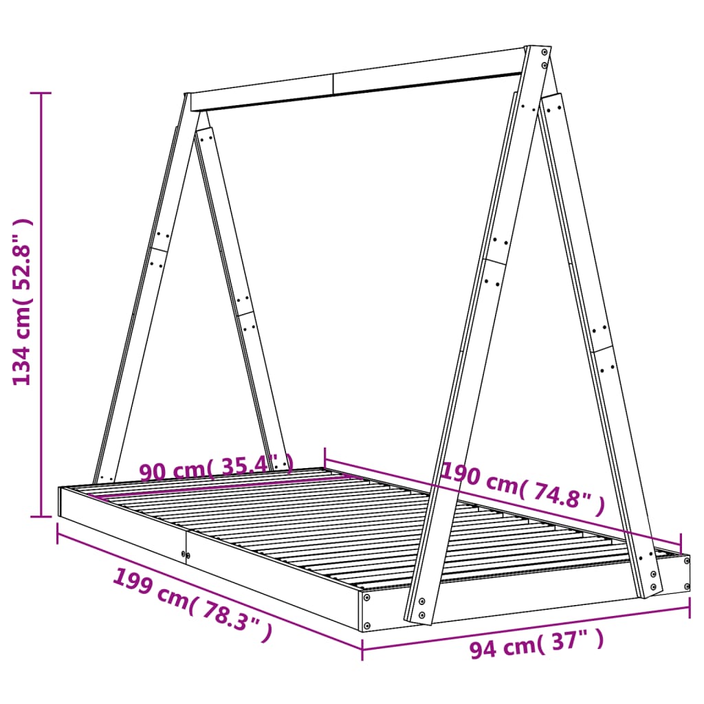 Kids Bed Frame 90x190 cm Solid Wood Pine