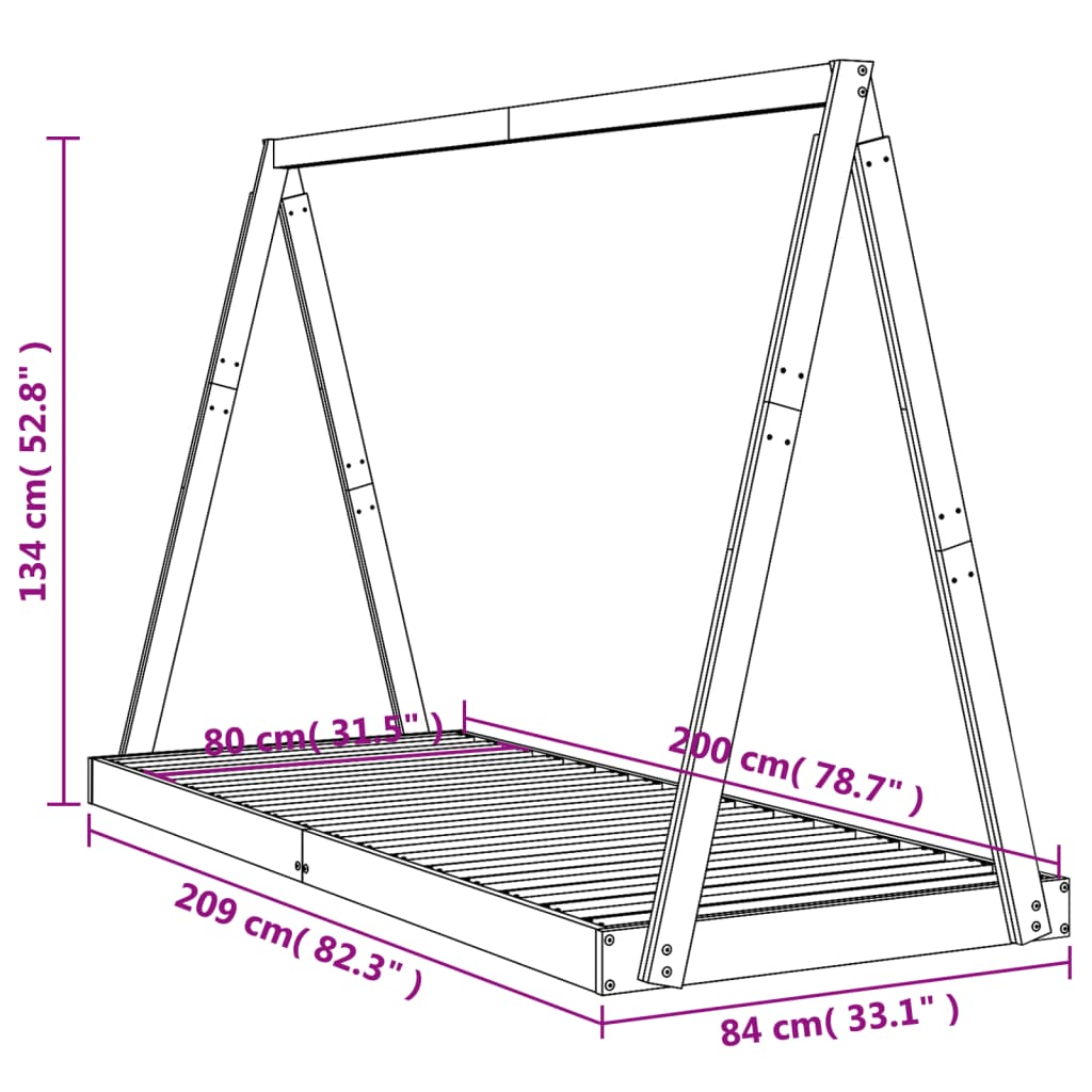 Kids Bed Frame 80x200 cm Solid Wood Pine