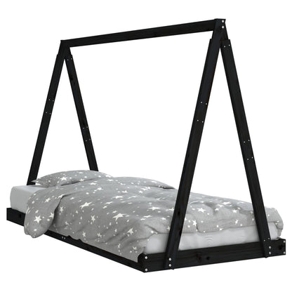 Kids Bed Frame Black 90x200 cm Solid Wood Pine