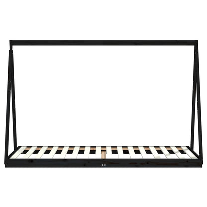 Kids Bed Frame Black 90x200 cm Solid Wood Pine