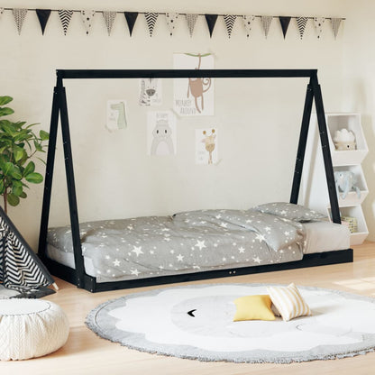 Kids Bed Frame Black 90x200 cm Solid Wood Pine