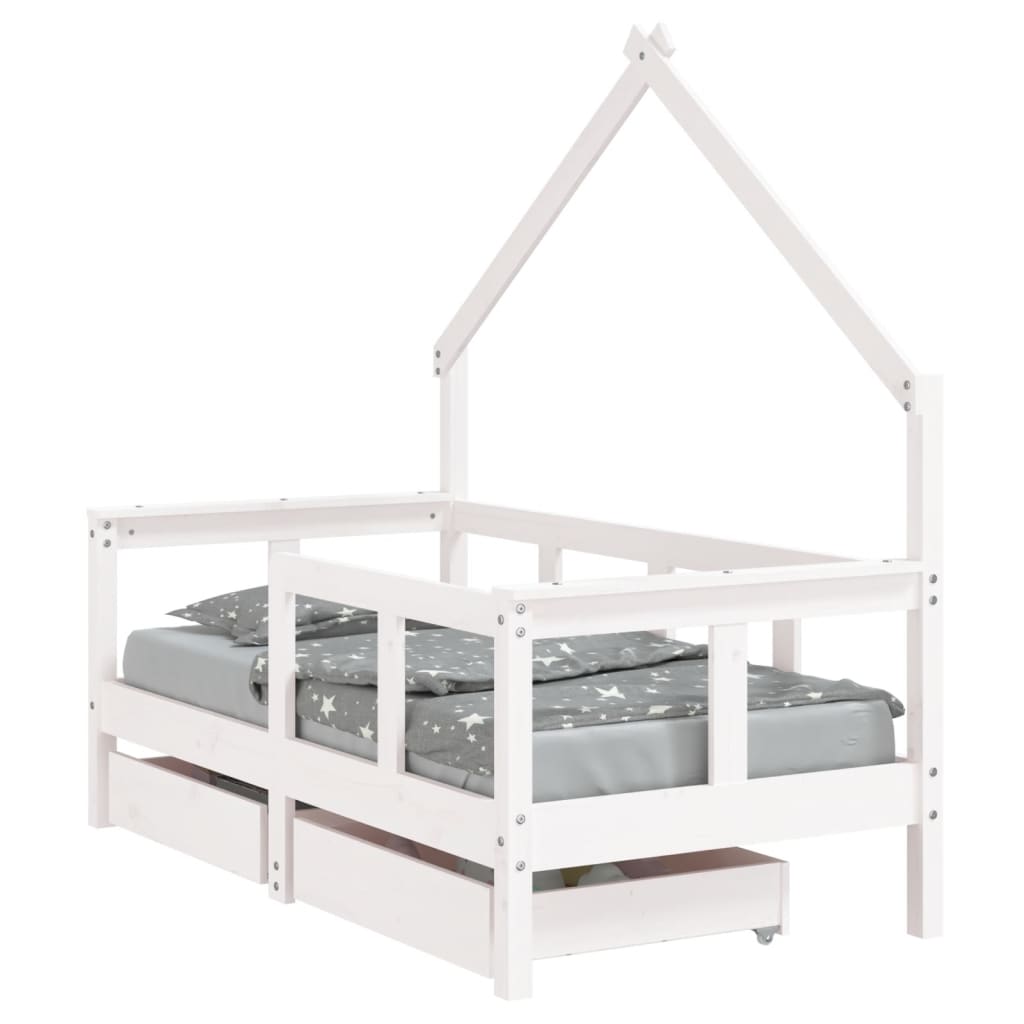 Kids Bed Frame with Drawers White 70x140 cm Solid Wood Pine