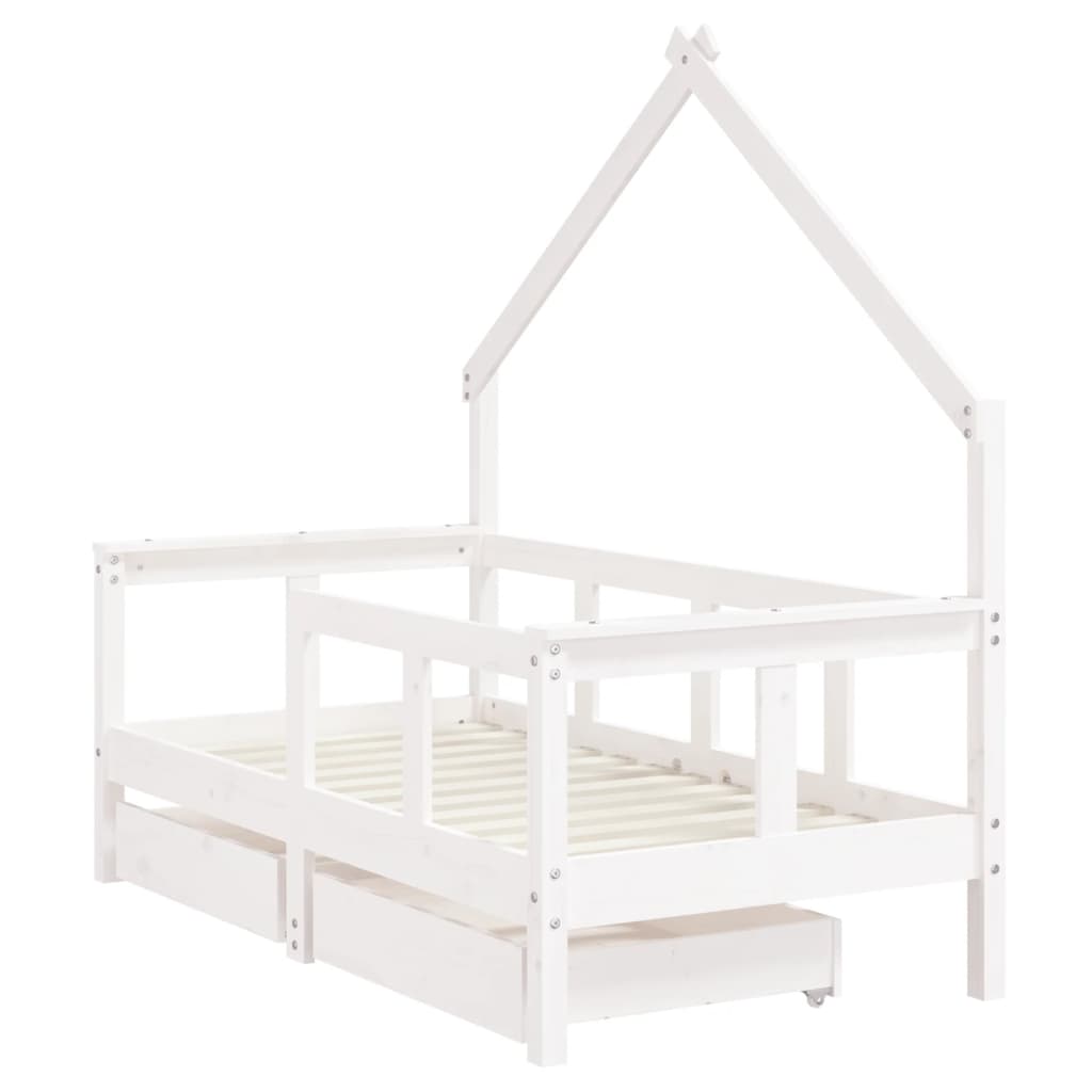 Kids Bed Frame with Drawers White 70x140 cm Solid Wood Pine