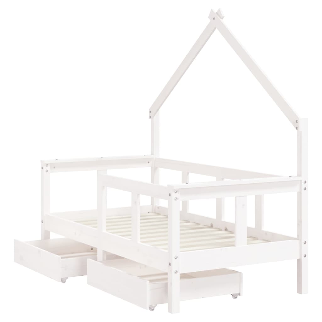 Kids Bed Frame with Drawers White 70x140 cm Solid Wood Pine